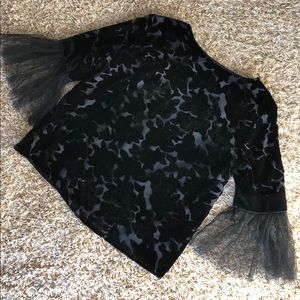 EUC Black velvet chiffon bell sleeves top